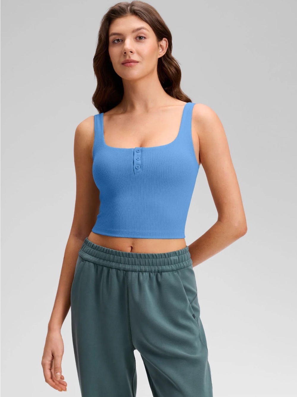 Ribbed Henley Neck Built in Bra Tank